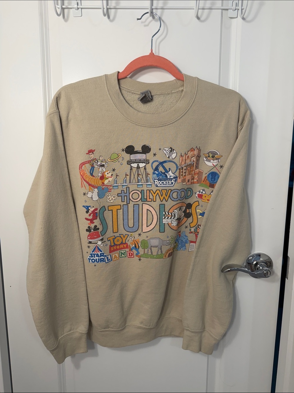 Gildan Tan Hollywood Studios Graphic Crewneck Sweatshirt
